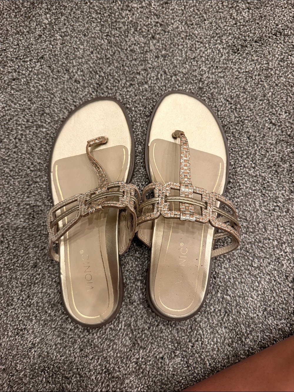 Vionic Metallic Taupe Jeweled T-Strap Sandals - Women
